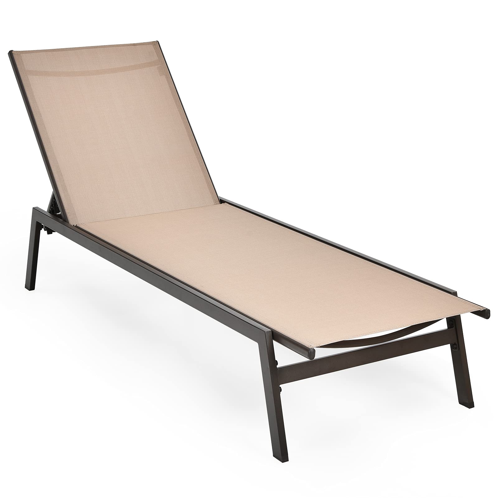 Chaise longue d'extérieur Tangkula, fauteuil inclinable réglable sur 6 positions avec tissu respirant et cadre en acier robuste